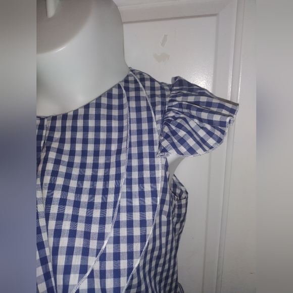 🆕Aomei Women's Top Sleeveless Blue Plaid Blouse Vintage Ruffle Trim Sz XL NWOT - Picture 6 of 9